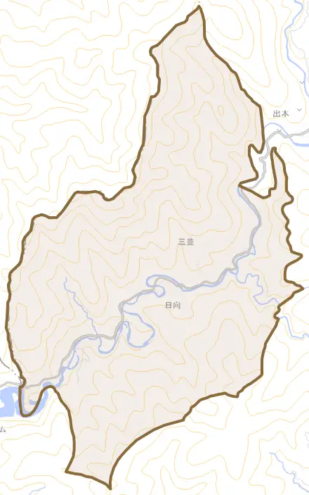 川根町笹間下とその周辺の地図。町の範囲を重ねている