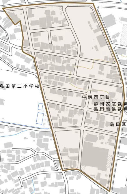 中溝とその周辺の地図。町の範囲を重ねている