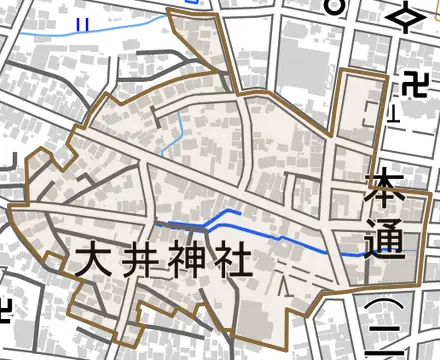 大井町とその周辺の地図。町の範囲を重ねている