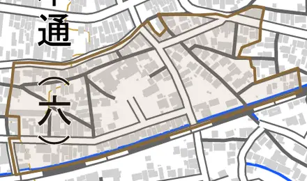高砂町とその周辺の地図。町の範囲を重ねている