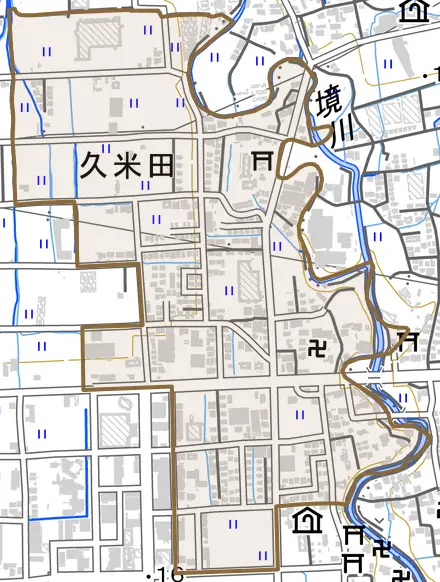 久米田とその周辺の地図。町の範囲を重ねている