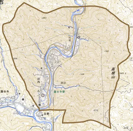 河内とその周辺の地図。町の範囲を重ねている