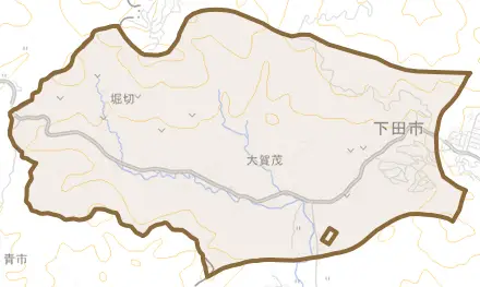 大賀茂とその周辺の地図。町の範囲を重ねている