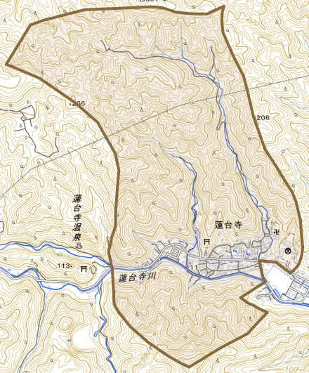 蓮台寺とその周辺の地図。町の範囲を重ねている