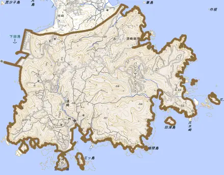須崎とその周辺の地図。町の範囲を重ねている