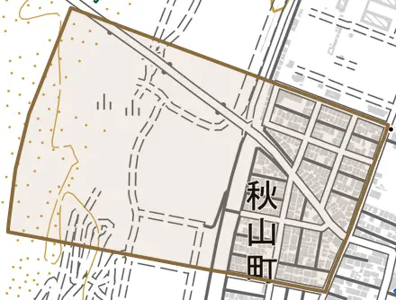 秋山町とその周辺の地図。町の範囲を重ねている