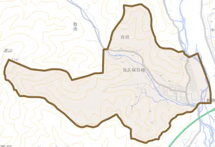 足久保口組とその周辺の地図。町の範囲を重ねている