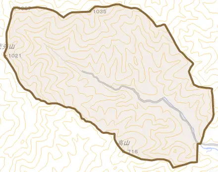 足久保奥組とその周辺の地図。町の範囲を重ねている