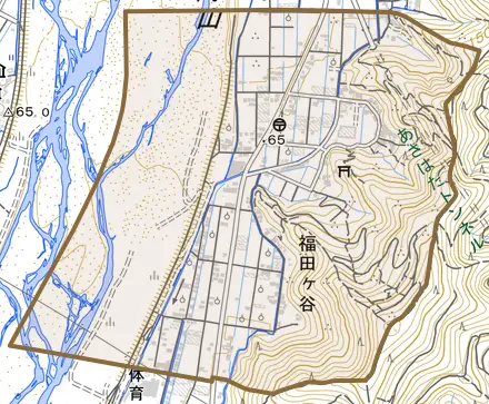 福田ヶ谷とその周辺の地図。町の範囲を重ねている