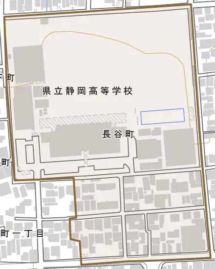 長谷町とその周辺の地図。町の範囲を重ねている