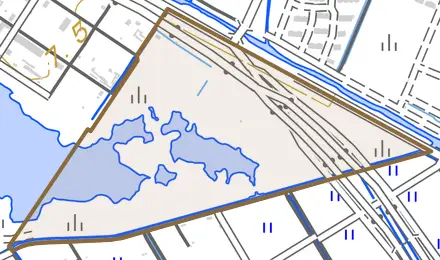 平柳とその周辺の地図。町の範囲を重ねている