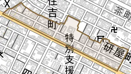 一番町とその周辺の地図。町の範囲を重ねている