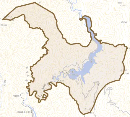 井川とその周辺の地図。町の範囲を重ねている