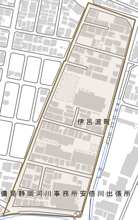 伊呂波町とその周辺の地図。町の範囲を重ねている