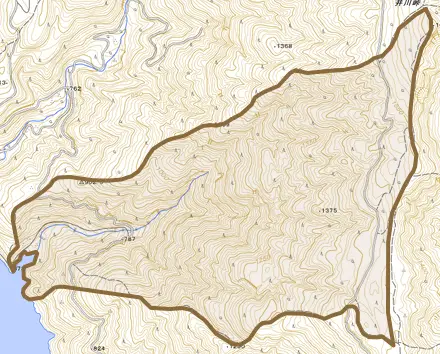 上坂本とその周辺の地図。町の範囲を重ねている