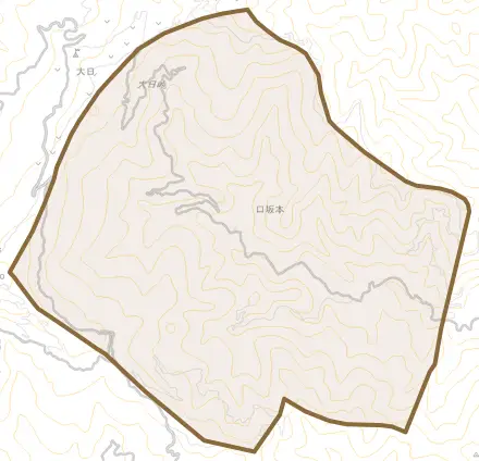 口坂本とその周辺の地図。町の範囲を重ねている