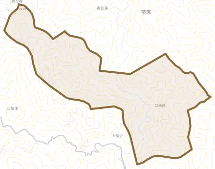 口仙俣とその周辺の地図。町の範囲を重ねている