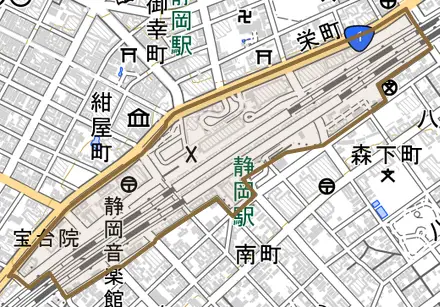 黒金町とその周辺の地図。町の範囲を重ねている