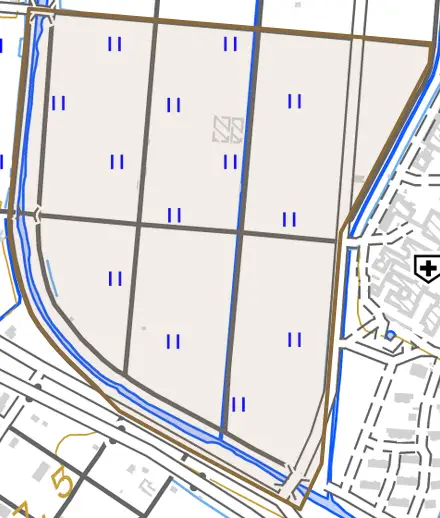 前林とその周辺の地図。町の範囲を重ねている