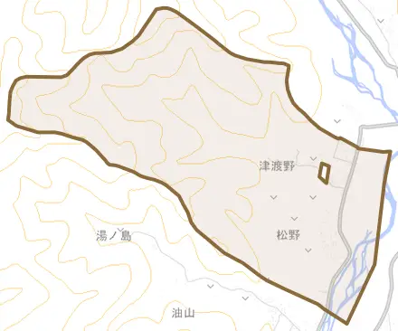 松野とその周辺の地図。町の範囲を重ねている