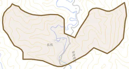 長熊とその周辺の地図。町の範囲を重ねている