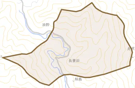 長妻田とその周辺の地図。町の範囲を重ねている