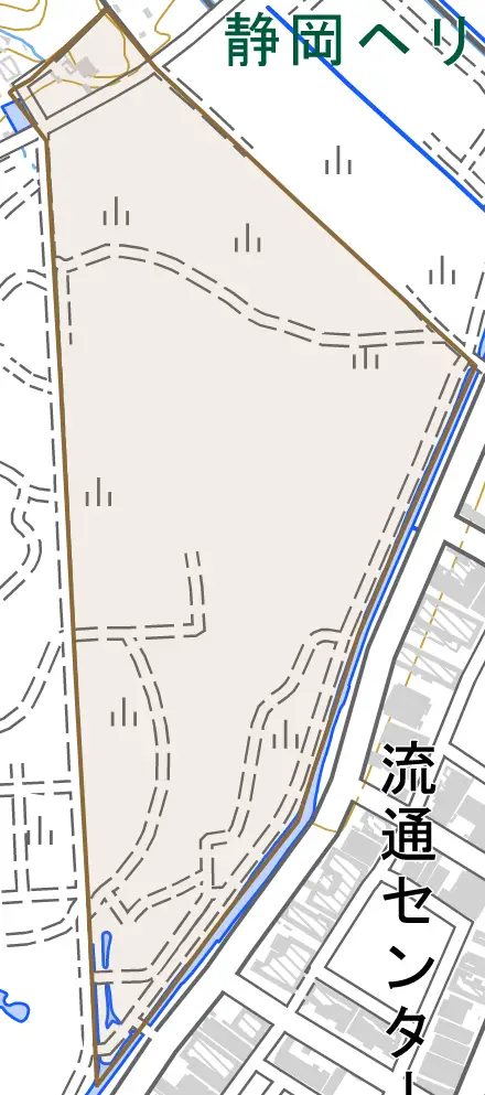 野丈とその周辺の地図。町の範囲を重ねている