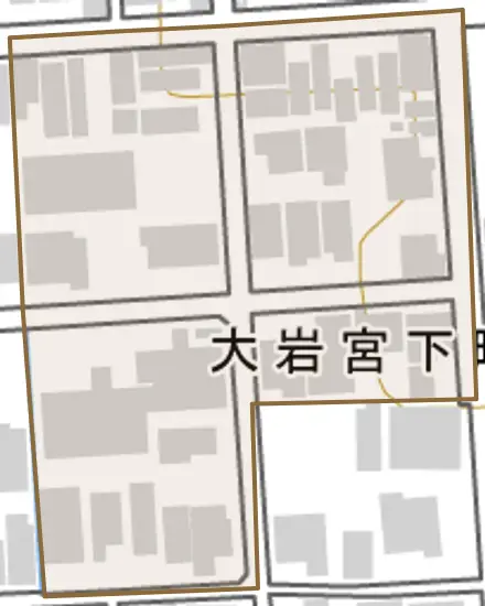 大岩宮下町とその周辺の地図。町の範囲を重ねている