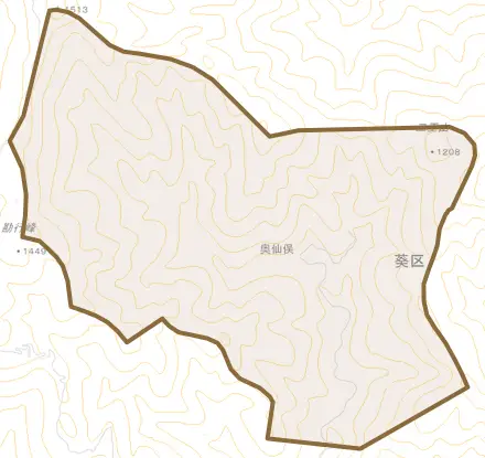 奥仙俣とその周辺の地図。町の範囲を重ねている