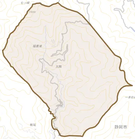 大間とその周辺の地図。町の範囲を重ねている
