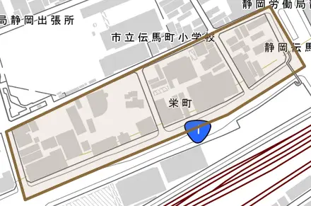 栄町とその周辺の地図。町の範囲を重ねている