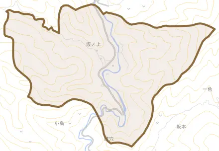坂ノ上とその周辺の地図。町の範囲を重ねている