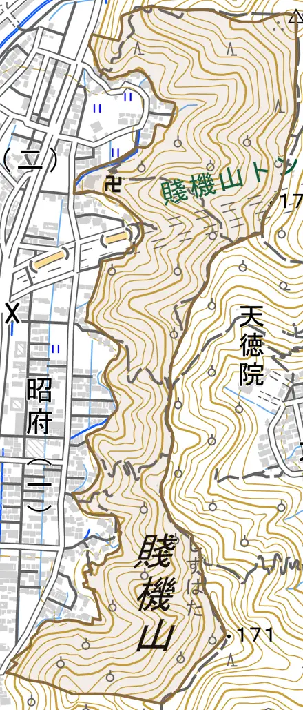 昭府町とその周辺の地図。町の範囲を重ねている