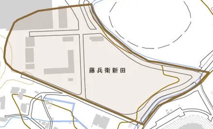 藤兵衛新田とその周辺の地図。町の範囲を重ねている