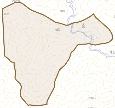 内匠とその周辺の地図。町の範囲を重ねている