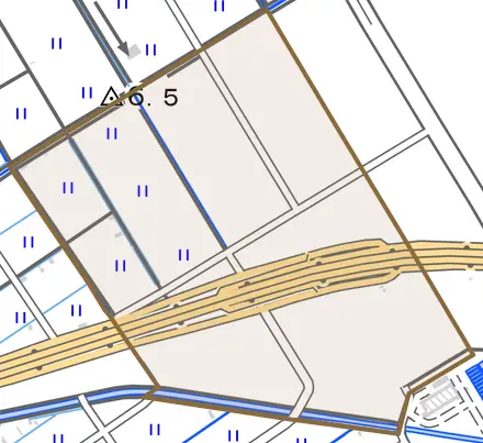 立石とその周辺の地図。町の範囲を重ねている