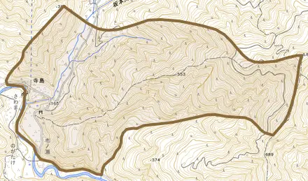 寺島とその周辺の地図。町の範囲を重ねている