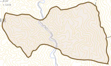 有東木とその周辺の地図。町の範囲を重ねている