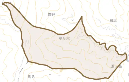 八草とその周辺の地図。町の範囲を重ねている