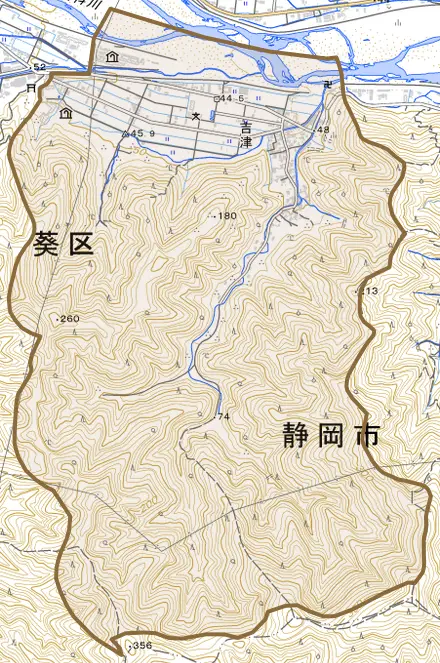 吉津とその周辺の地図。町の範囲を重ねている