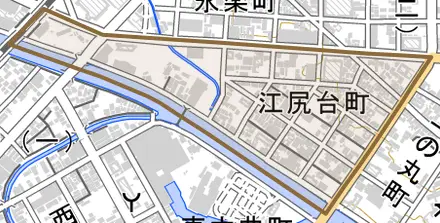 江尻台町とその周辺の地図。町の範囲を重ねている