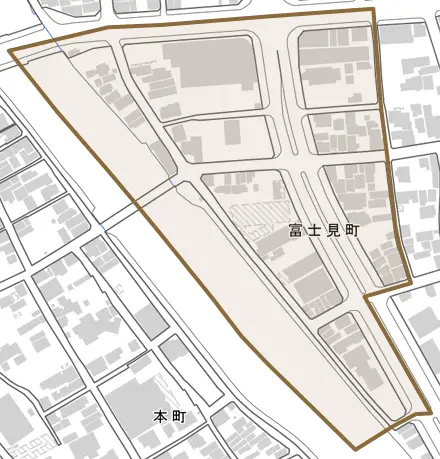 富士見町とその周辺の地図。町の範囲を重ねている