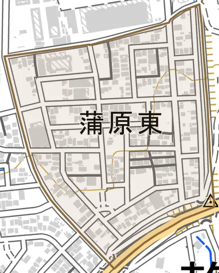 蒲原東とその周辺の地図。町の範囲を重ねている