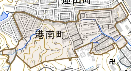 港南町とその周辺の地図。町の範囲を重ねている