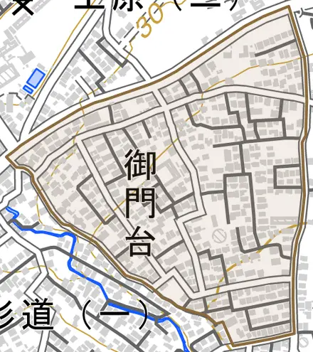 御門台とその周辺の地図。町の範囲を重ねている