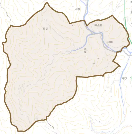 西里とその周辺の地図。町の範囲を重ねている