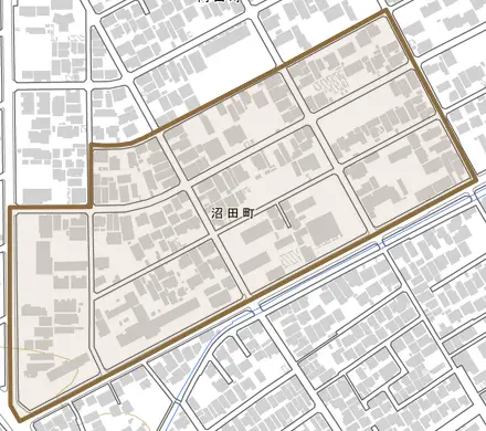 沼田町とその周辺の地図。町の範囲を重ねている
