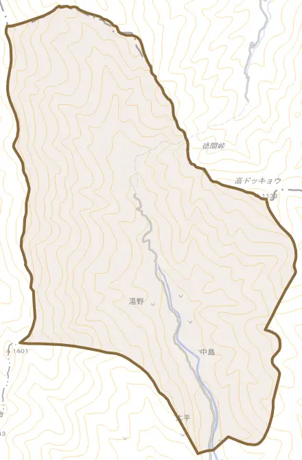 大平とその周辺の地図。町の範囲を重ねている