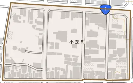 小芝町とその周辺の地図。町の範囲を重ねている