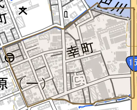 幸町とその周辺の地図。町の範囲を重ねている